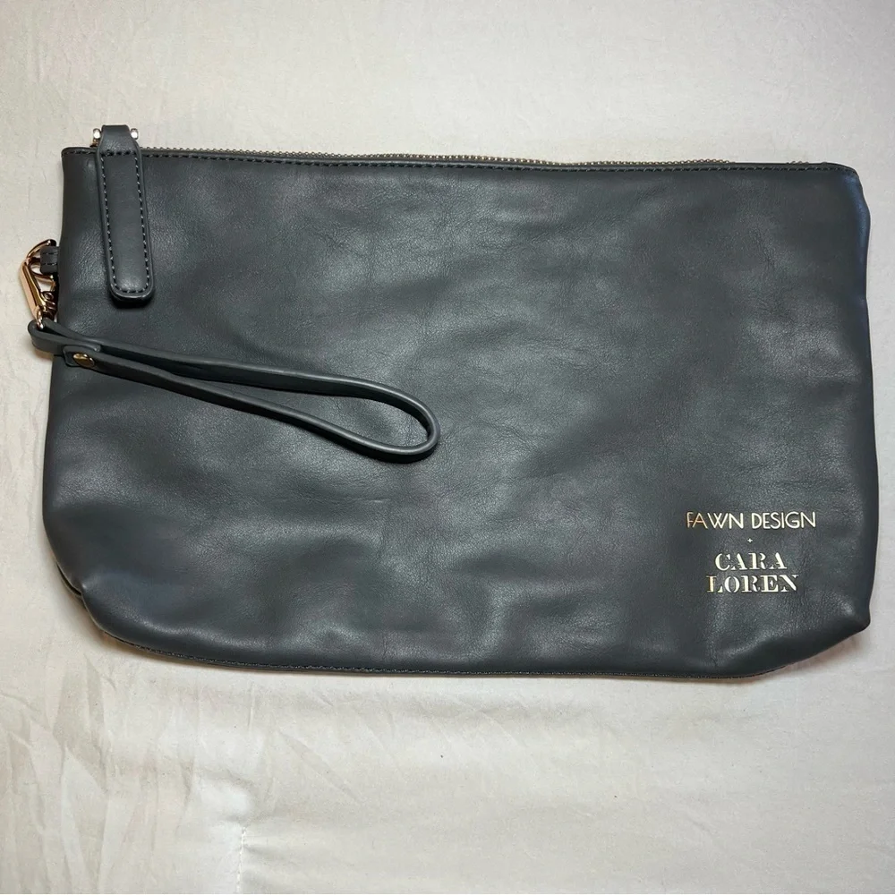 Fawn Design Cara Loren Gray Faux Leather Clutch Zipper Pouch